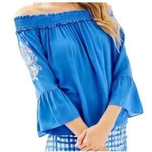 LILLY PULITZER Blue Moira Off the Shoulder Top Sz XS
